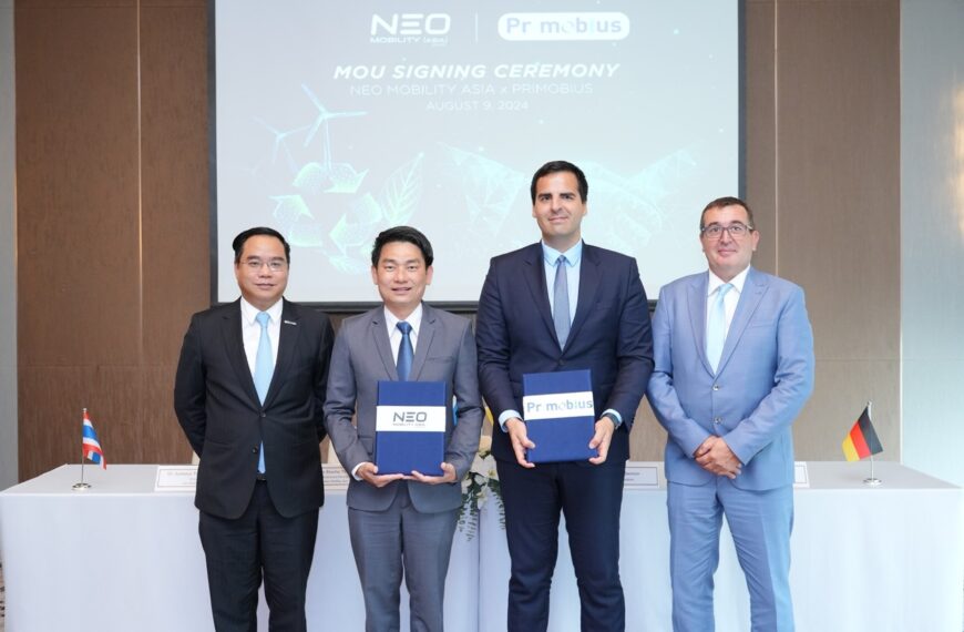 NEO MOBILITY ASIA จัดพิธีลงนาม MOU กับ PRIMOBIUS ผู้นำด้านการรีไซเคิลแบตเตอรี่จากเยอรมนี เพื่อศึกษาความเป็นไปได้ ในการต่อยอดธุรกิจแบบครบวงจร